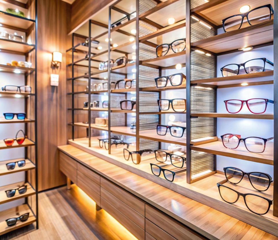 Interior of Krishna Opticals showroom with eyewear display
